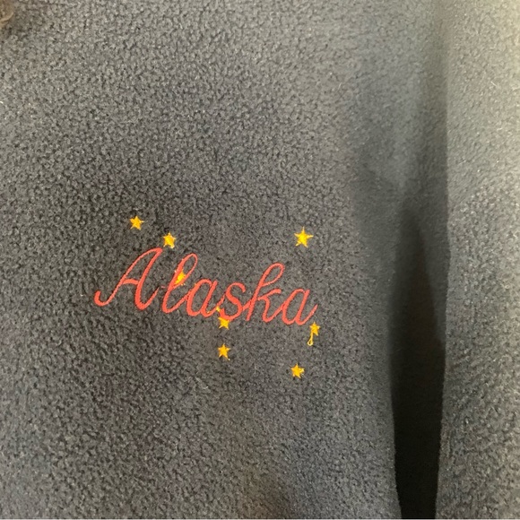 Men’s Vintage Alaska Zip Up Fleece Jacket Size Large Navy Red Retro Oversized - Picture 9 of 11